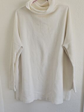 Free People Cream Hoodie with Pink-White Striped Drawcord